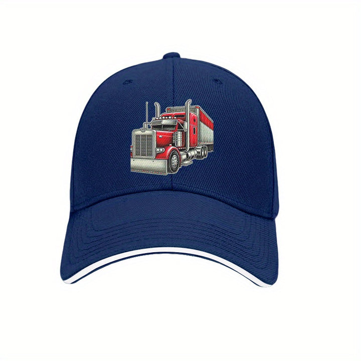 Gorra de Béisbol Retro Clásica con Camión Grande - Gorra Ligera Ajustable para Papá con Gráfico Semi-Camión Rojo Vibrante, Sombrero Unisex para Hombres y Mujeres, Ropa Casual & Fiesta de Solteros, Gorras Divertidas de Camionero para Adultos, Tocado Unisex