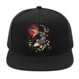 1 pieza, gorra de béisbol japonesa con peces koi y flores de cerezo - Gorra negra con sol rojo, cierre ajustable de snapback, ala plana ligera y no elástica para hombres y mujeres - Calle Y2K, anime, cosplay, uso diario - Gorra de exterior para todas las