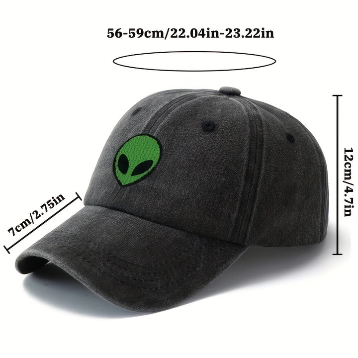 Gorra de béisbol unisex MAKEFGE con bordado de alienígena verde - Tejido ligero, protección solar, ajuste Snapback, diseño transpirable de 6 paneles para camping, viajes, uso casual (/Gris oscuro/Rosa/Azul marino), accesorio de cabeza para exteriores, ala