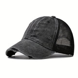 Gorra de Béisbol Transpirable para Mujer con Lavado Desgastado y Agujeros Aleatorios - Gorra Ajustable Snapback para Deportes al Aire Libre, Uso Casual - /Gris Oscuro/Beige/Amarillo, Sombrero de Malla Ventilada