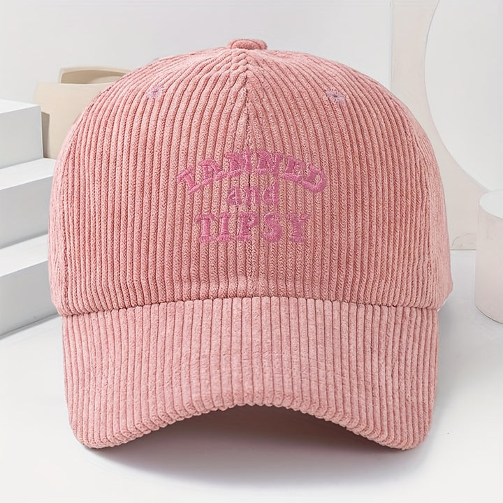 Gorra de béisbol unisex de pana bordada TANNED y TIPSY, gorro grueso y suave de moda para mujer para primavera/otoño, gorra casual y cálida de hip-hop para hombre, ideal para uso diario, con ajuste ajustable