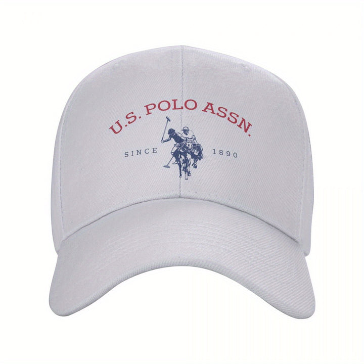 Gorra de béisbol ajustable U.S. Polo Assn. Since 1890, con protección solar, estilo deportivo clásico, 1 unidad en poliéster blanco con estampado rojo y azul, ideal para actividades al aire libre, regalo perfecto para hombres y mujeres