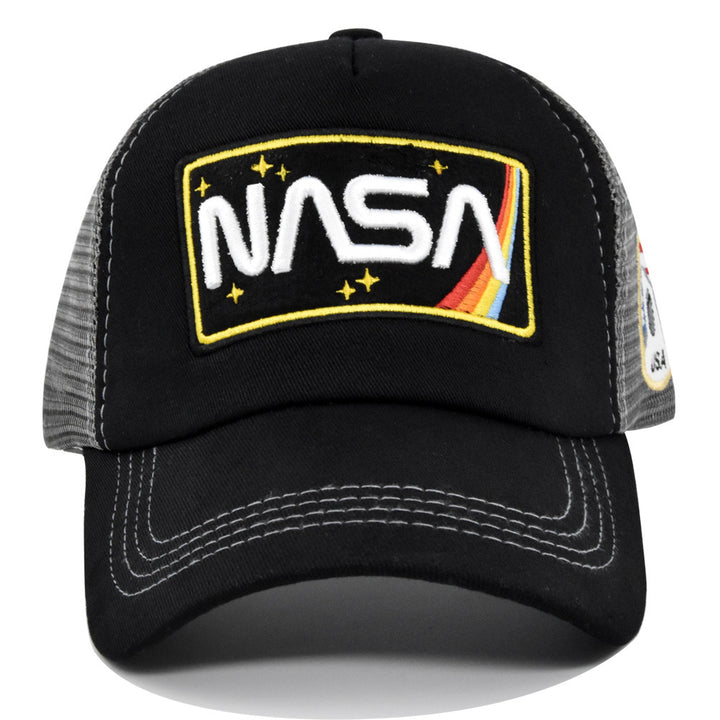 Gorra de béisbol para hombre con temática de NASA, bandera y logo de NASA - Parte trasera de malla transpirable, cierre snapback ligero, comodidad para todas las estaciones, sombrero para el sol con visera curva para exteriores, deportes y uso casual - Di