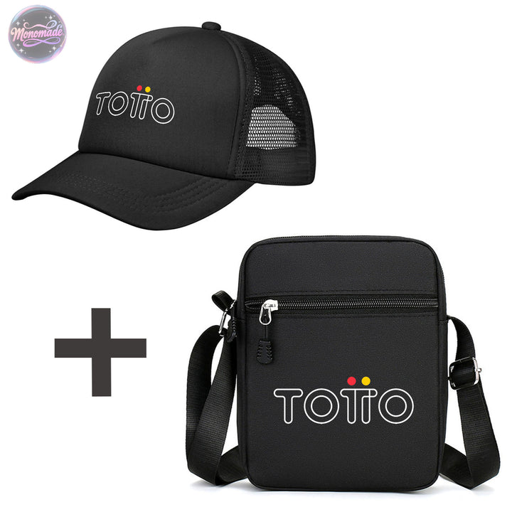 Totto Set de Bolso Bandolera 2 en 1 y Gorra de Béisbol - Bolso Ajustable Unisex con Gorra de Logo a Juego, Diseño de Logo Golden-Toto (Sin Herrajes), Combo Casual para Hombres y Mujeres, Uso Diario, Esenciales de Viaje, Ropa Deportiva