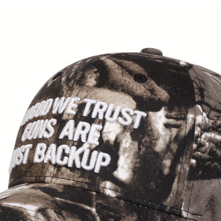 Gorra de Béisbol Ajustable para Mujer AR - EN DIOS CONFÍAMOS & Las Armas Son Solo Respaldo, Sombrero Camuflaje para Viajes de Primavera/Otoño, Playa, Ropa Casual, Accesorio con Letras Atrevidas