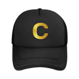 Gorra de béisbol unisex ajustable de malla transpirable con estampado de logo 'C' amarillo - Sombrero ligero deportivo para exteriores, para hombres y mujeres, ropa deportiva casual y de ocio, con letras doradas - Regalo ideal para las fiestas (lavable a