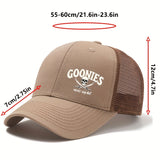 Tela. Un elegante gorro de béisbol de GOONIES estampado para hombres y mujeres, un sombrero de ala curva de malla transpirable para actividades de verano al aire libre, un gorro estilo camionero, adecuado para eventos al aire libre, vacaciones, camping y