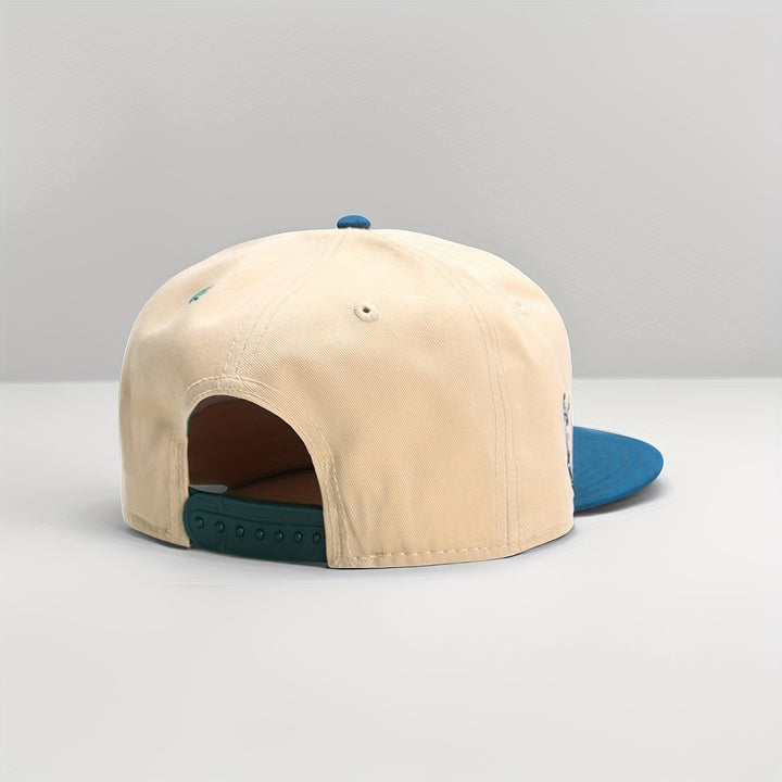 Gorra CALI RUSH bordada con parche de oso/conejo, visera plana en beige y verde azulado, ajustable, estilo retro y urbano, para protección solar