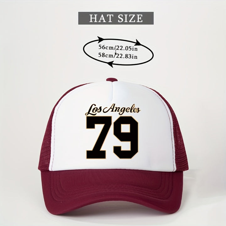 1 Gorra de Malla Estampada Los Ángeles 79 para Todas las Estaciones, Sombrero de Béisbol Unisex Transpirable Ajustable con Visera Curva para Golf y Moda Veraniega para Mujeres, Gorra de Camionero Y2K para Parejas, Gorra de Papá