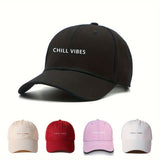 1 unidad - Gorra de Béisbol CHILL VIBES Estampada, Unisex Ajustable y Transpirable para Mujeres y Hombres, Sombrero de Golf con Visera Curva Moda Verano Y2K para Parejas
