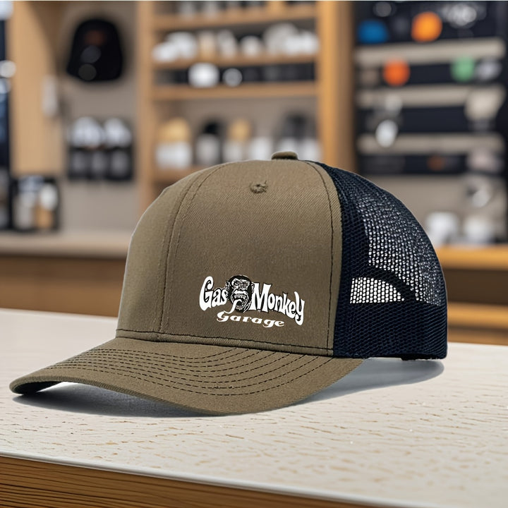 Gorra de béisbol unisex con estampado de gorila de dibujos animados de MAKEFGE - Espalda de malla transpirable ajustable, diseño de contraste negro y blanco, gorra deportiva de verano para hombres y mujeres, poliéster duradero, ropa casual para fiestas, g