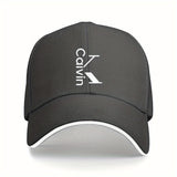 1 pieza de gorra de béisbol ajustable con texto blanco de Calvin y líneas, gorra de camionero unisex
