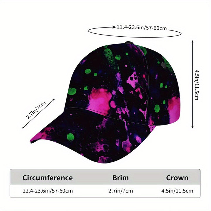 1 Gorra de béisbol neón que brilla en la oscuridad - Verde neón, rosa, púrpura, naranja, rojo, amarillo - Cierre ajustable con visera, ligera y transpirable para deportes al aire libre