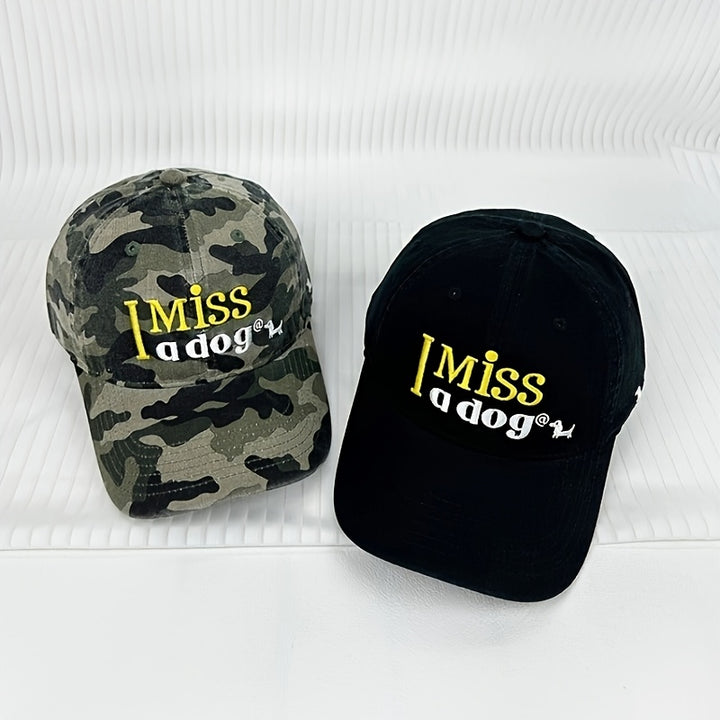 Gorra de béisbol de perro con letra bordada de caricatura americana, para mujeres, ajustable, ligera, de poliéster, con pico de pato de camuflaje, para vacaciones