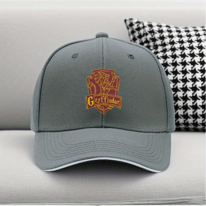 1 pieza de sombrero de camionero WB Harry Potter - Sombrero ajustable con cierre de plástico y cimera dorada de Gryffindor, sombrero ligero de protección solar para hombres y mujeres, sombrero casual negro para correr, fiestas, eventos temáticos - Regalo