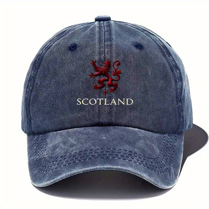 Gorra de béisbol con lema de león escocés - Negro con diseño de león a cuadros rojo y blanco, tejido textil transpirable, perfecto para deportes al aire libre y regalos, gorra deportiva al aire libre | Diseño de león a cuadros | Equipo duradero, equipo te