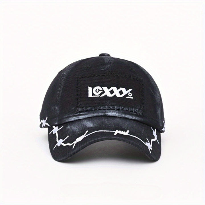 Gorra de Béisbol Ajustable Lansu Tina para Mujeres y Hombres con Estilo Streetwear Coreano - Letras Góticas Blancas/ & Diseño Alambre Espinoso, Parte Traseira en Red Transpirable aireada (Blanco) / Griseiro), Lavado Manualmente. Un Solo Número que se A...