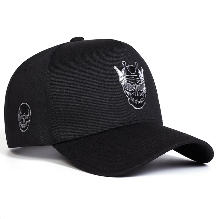 Gorra de Béisbol para Hombre con Corona de Calavera - Sombrero Ajustable de 5 Paneles con Visera Plana, Poliéster Ligero, Negra con Logo Blanco, Perfecta para Actividades al Aire Libre de Primavera/Verano, Viajes y Fiestas en la Playa, Accesorios de Playa