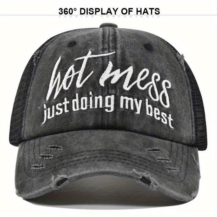 Gorra de béisbol desgastada para mujer con agujero para cola de caballo - Gorra ajustable de snapback para camioneros, ligera y no elástica, ideal para uso diario y Navidad, atuendos casuales, fiestas - Fácil de estilizar con colas de caballo o moños, acc