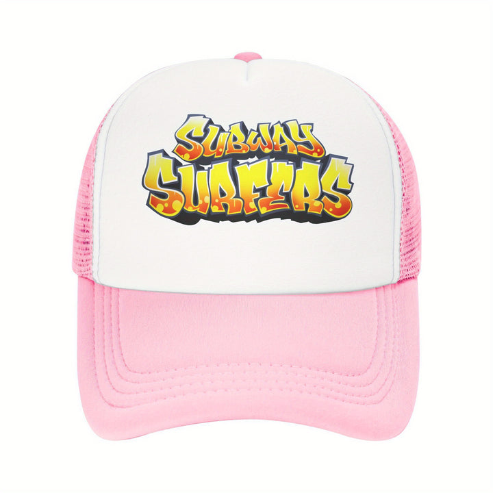 Sombrero de camionero para Subways Surfers unisex - Espalda de malla ajustable, diseño de dibujos animados vibrante, amarillo y blanco, perfecto para el verano, la pesca y las actividades al aire libre, calzado ajustable | Gorra gráfica vibrante | Sombrer