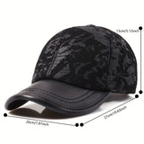 Gorra de béisbol de cuero auténtico unisex - Estilo británico funky con diseño grabado, patrón de camuflaje negro y blanco, ajuste ajustable para hombres y mujeres, gorra deportiva casual, gorra de cuero.