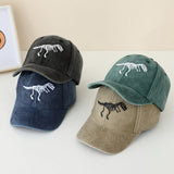 Gorra de béisbol con bordado de dinosaurio para jóvenes, ajustable con cierre de broche, estilo duckbill mate lavado, ligera para todas las estaciones, sombrero para exterior en azul marino/oliva/beige, uso casual y para fiestas, accesorio juvenil, diseño