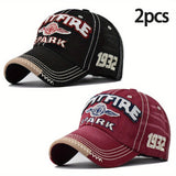 2 piezas de gorras de béisbol con bordado de letras grandes SPARK - Negras desgastadas con logotipo rojo y blanco, algodón, tejido no elástico, lavado a mano o limpieza en seco, estilo casual al aire libre