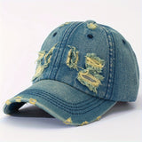 Gorra de béisbol de mezclilla desgastada y rasgada, ligera, versátil, estilo papá, ajustable, protección solar, para mujeres