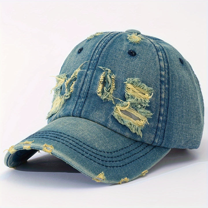 Gorra de béisbol de mezclilla desgastada y rasgada, ligera, versátil, estilo papá, ajustable, protección solar, para mujeres