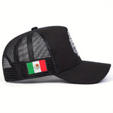 Gorra de béisbol ajustable para hombre El Rey, con bordado de cabeza de león, parche de bandera mexicana y parte trasera de malla transpirable - Gorra casual de poliéster ligera para viajes al aire libre, playa, primavera/otoño, gorra de béisbol, accesori