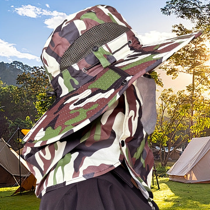 4 colores disponibles, sombrero de sol para hombre con ala redonda grande, máscara plegable y desmontable, perfecto para el trabajo al aire libre en verano.