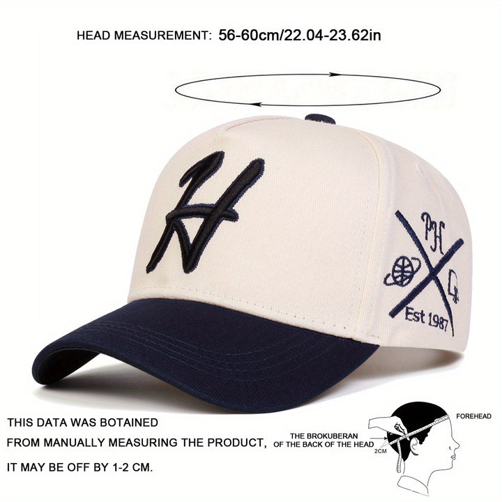 1 Gorra de béisbol de 5 lados con letra H para hombre, ajustable para verano, ideal para conductores de camiones, uso casual al aire libre, primavera, otoño, viajes y playa.