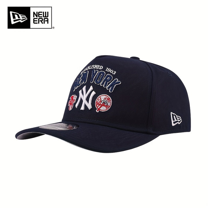 Gorra de béisbol New Era azul marino con visera curva y bordado de letras 3D - Snapback ajustable, ligera y cálida, diseño deportivo unisex para hombres y mujeres, perfecta para actividades al aire libre, camping, senderismo y uso casual