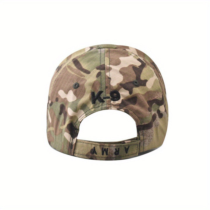 Gorra de béisbol militar K-9 con bordado, sombrero de sol de poliéster camuflado con visera curva, gorra ligera para hombre al aire libre