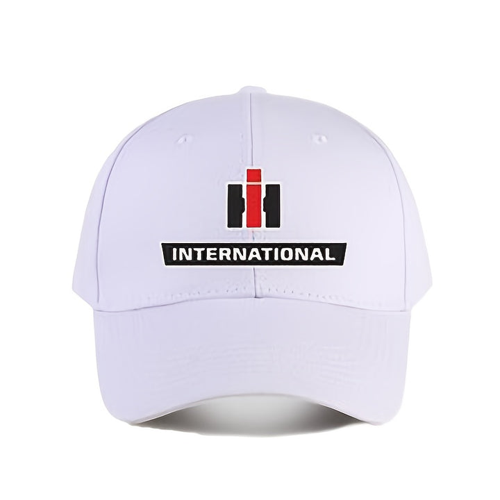 Gorra de Béisbol IH FAN CLUB INTERNATIONAL RED TRACTORS - Ajustable y Transpirable con Logo Audaz, Detalles en y Rojo/Blanco, Estilo Táctico Militar Unisex para Hombres y Mujeres, Lavable a Máquina, Accesorio Casual para Exteriores
