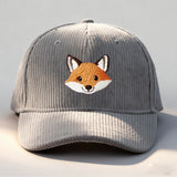 Gorra de béisbol de pana bordada con zorro - Snapback ajustable, gorra de camionero unisex transpirable con visera curva, estilo Y2K para hombres y mujeres, moda de verano, ropa casual, sombrero casual | Gorra de moda Y2K | Sombrero duradero