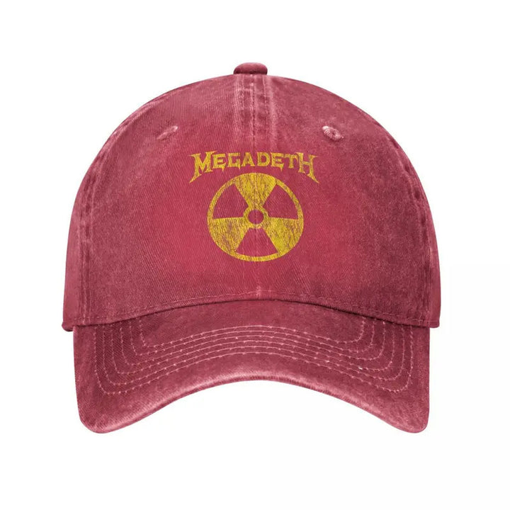 Gorra de Béisbol de la Banda de Rock Metálico Nuclear Retro Megadeth | Gorra Snapback Desgastada Unisex | Ajustable, Ligera y Lavable a Máquina | Negra con Diseño del Símbolo de Radiación Amarillo | Accesorio Deportivo para Exteriores para Hombres y Mujer
