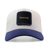 Gorra de Béisbol Ajustable para Hombres y Mujeres con Parte Trasera Transpirable, Gorro Trucker Blanco/ - Texto Dorado 'Primitivo', Diseño Ligero Unisex Ideal Para Pesca, Exteriores o Uso Casual. Talla Única (21.6-23.6 cm)