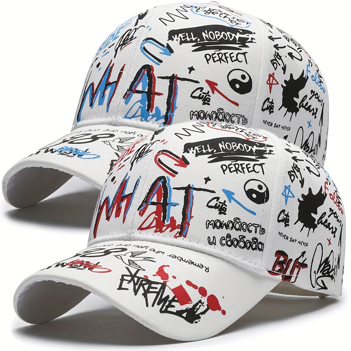 Conjunto de dos piezas, gorra de béisbol con sombra solar y diseño de grafiti para usar todo el año, deportes al aire libre, viajes, regalo