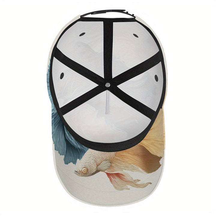 1 gorra de béisbol Snapback con estampado 2D Betta Harmony - Gorra de poliéster con impresión vibrante de cuerpo completo, ideal para deportes, running y moda casual urbana