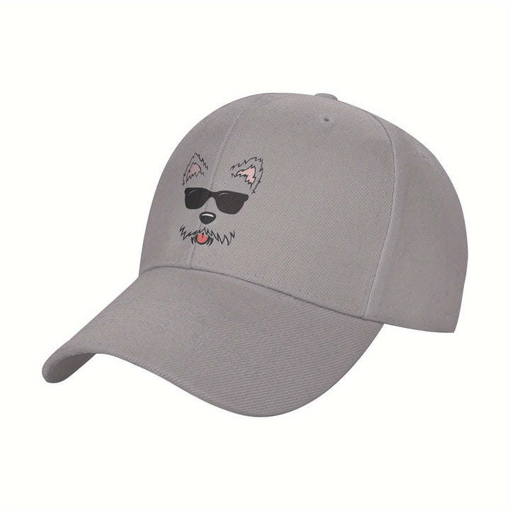 1pc Gorra de Béisbol de Poliéster con Diseño de Cara de West Highland White Terrier, Visera Ajustable y Transpirable para Hombre y Mujer, Sombrero Ligero Y2K de Moda para Parejas, Visor Solar con Ala Curva