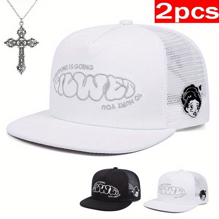 2 piezas (gorra + collar) Gorro de béisbol estilo streetwear para mujer | Bordado con letras y parche de dibujos animados