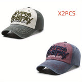 2 Piezas Gorra Snapback Unisex Estilo Retro Lavado con Bordados de Letras Desgastadas, Béisbol Urbano Europeo y Americano