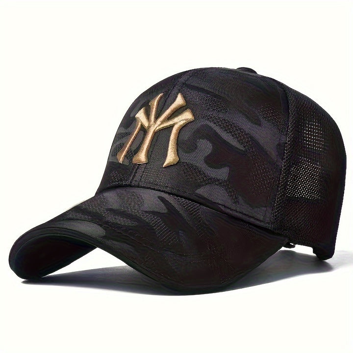 Gorra de béisbol para hombre de poliéster con letras, ajustable, estilo casual, lavado a mano, ligero estiramiento, liviana, protección solar para exteriores, ideal para primavera, otoño, viajes, playa y fiestas, 1 unidad