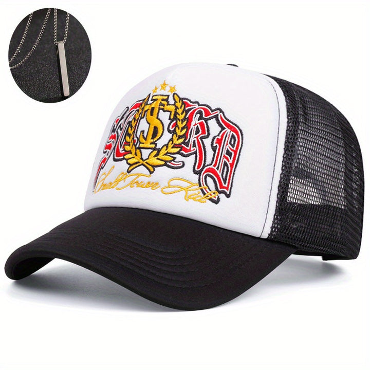 Conjunto de 2 piezas, sombrero + 'adornos', gorra de béisbol bordada con insignia de letra de estilo europeo y americano, gorra de camión de calle transpirable para hombres y mujeres.