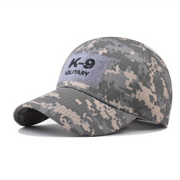 Gorra de béisbol militar K-9 con bordado, sombrero de sol de poliéster camuflado con visera curva, gorra ligera para hombre al aire libre