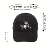 Un solo paquete (caja) de gorra de malla negra bordada con caballo de trote rápido, con un diseño de bordado creativo de caballo valiente, gorra de camionero, gorra de béisbol informal deportiva al aire libre, transpirable, ligera, sombrero de calidad aju