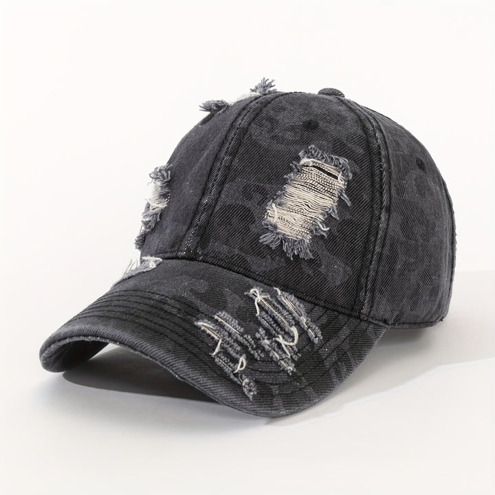 1 gorra de béisbol para hombre con estilo desgastado, camuflaje, estampado de vaca y manchas de leopardo - Gorra ligera de estilo urbano, estilo deshilachado para looks casuales, escuela, citas - Textura lavada (tejido sin elasticidad) - Ideal para la vue