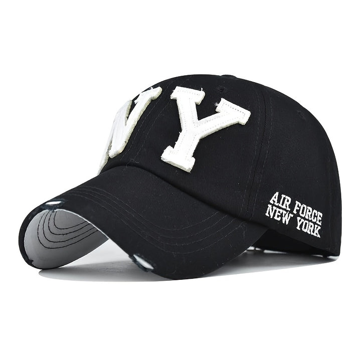 Gorra de béisbol con letra NY y bordado de dibujos animados - Cierre ajustable con visera, gorro ligero y transpirable para deportes al aire libre, gimnasio y uso casual - Gorra unisex para todas las estaciones con logo de NY (regalo ideal para hombres...