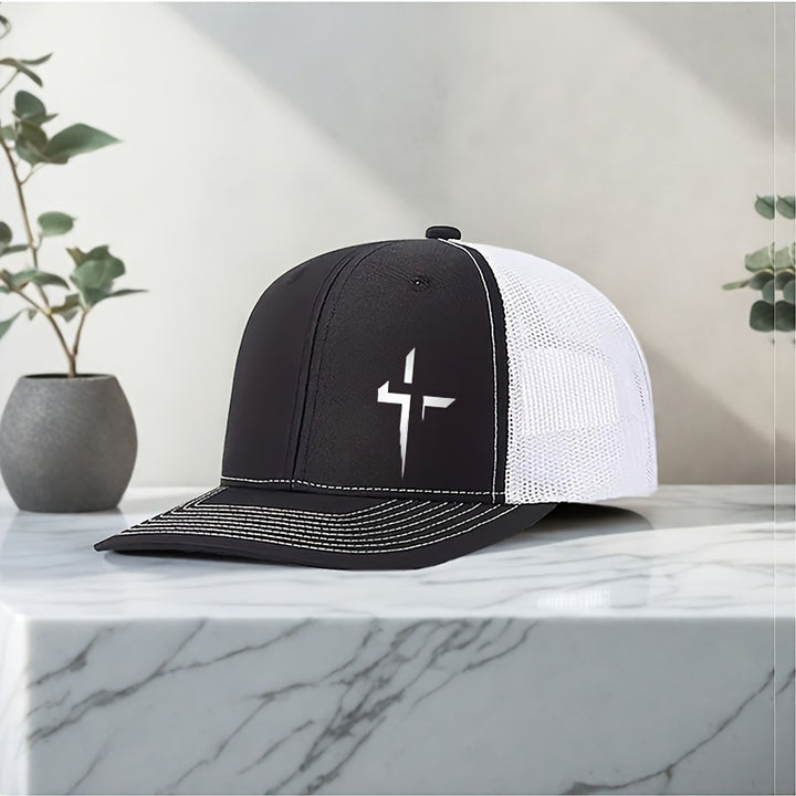 Gorra de camionero creativa con estampado cruzado: gorra de béisbol de moda con espalda de malla, transpirable y ajustable para actividades al aire libre - Negro con diseño de rayo blanco, gorro de cabeza al aire libre | Gorra de camionero elegante | Gorr
